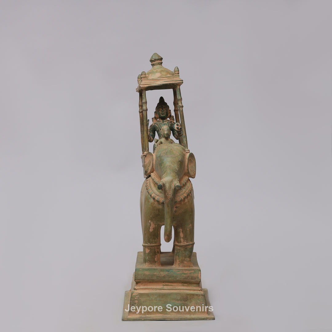 Handcrafted Brass Airavata (Elephant) Statue with Ornate Canopy