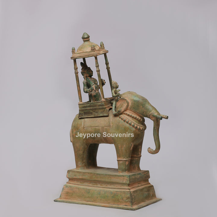 Handcrafted Brass Airavata (Elephant) Statue with Ornate Canopy
