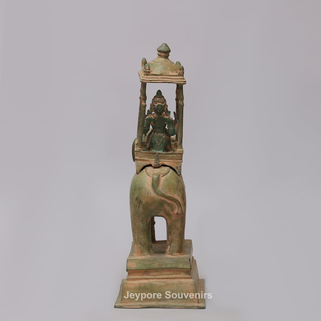 Handcrafted Brass Airavata (Elephant) Statue with Ornate Canopy
