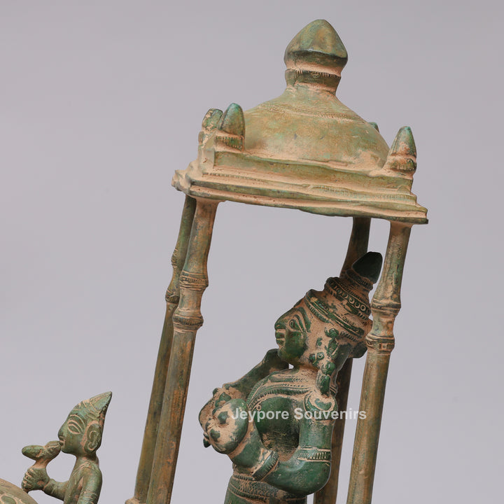 Handcrafted Brass Airavata (Elephant) Statue with Ornate Canopy