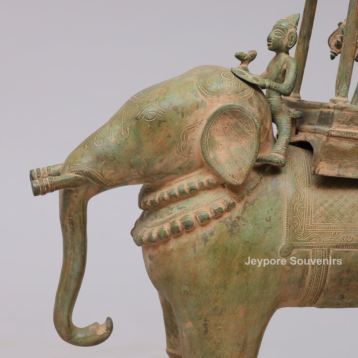 Handcrafted Brass Airavata (Elephant) Statue with Ornate Canopy