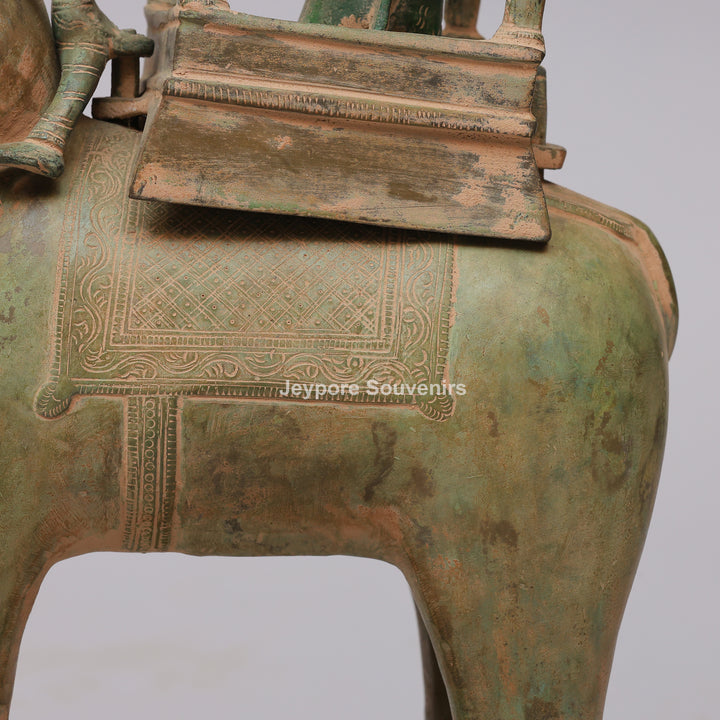 Handcrafted Brass Airavata (Elephant) Statue with Ornate Canopy