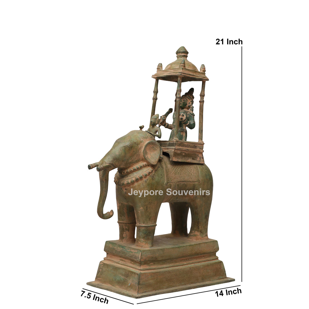 Handcrafted Brass Airavata (Elephant) Statue with Ornate Canopy
