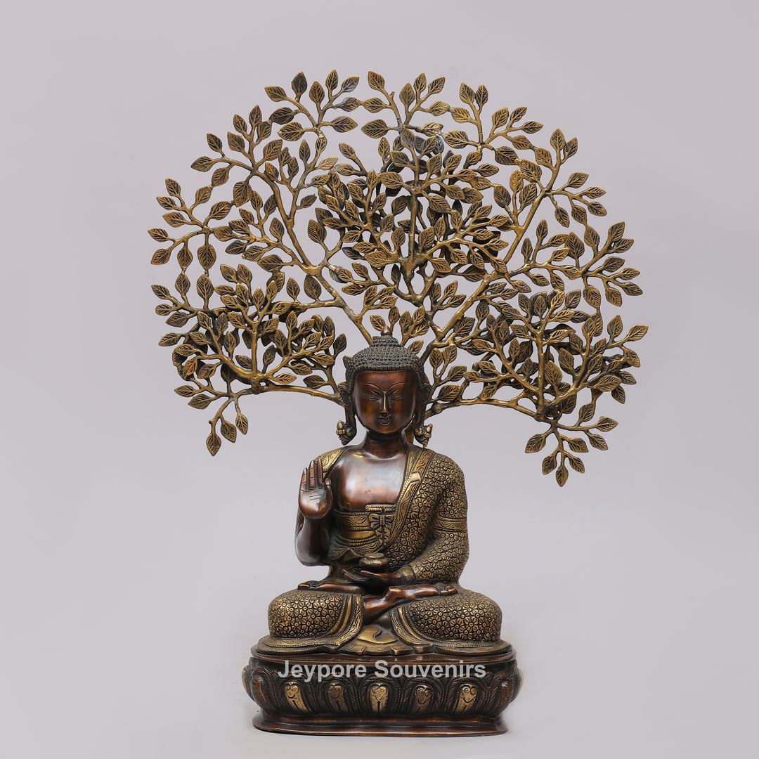 Handcrafted Brass Buddha Statue Under Bodhi Tree