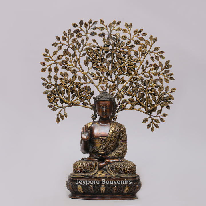 Handcrafted Brass Buddha Statue Under Bodhi Tree