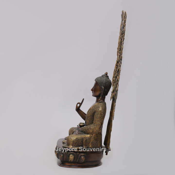 Handcrafted Brass Buddha Statue Under Bodhi Tree