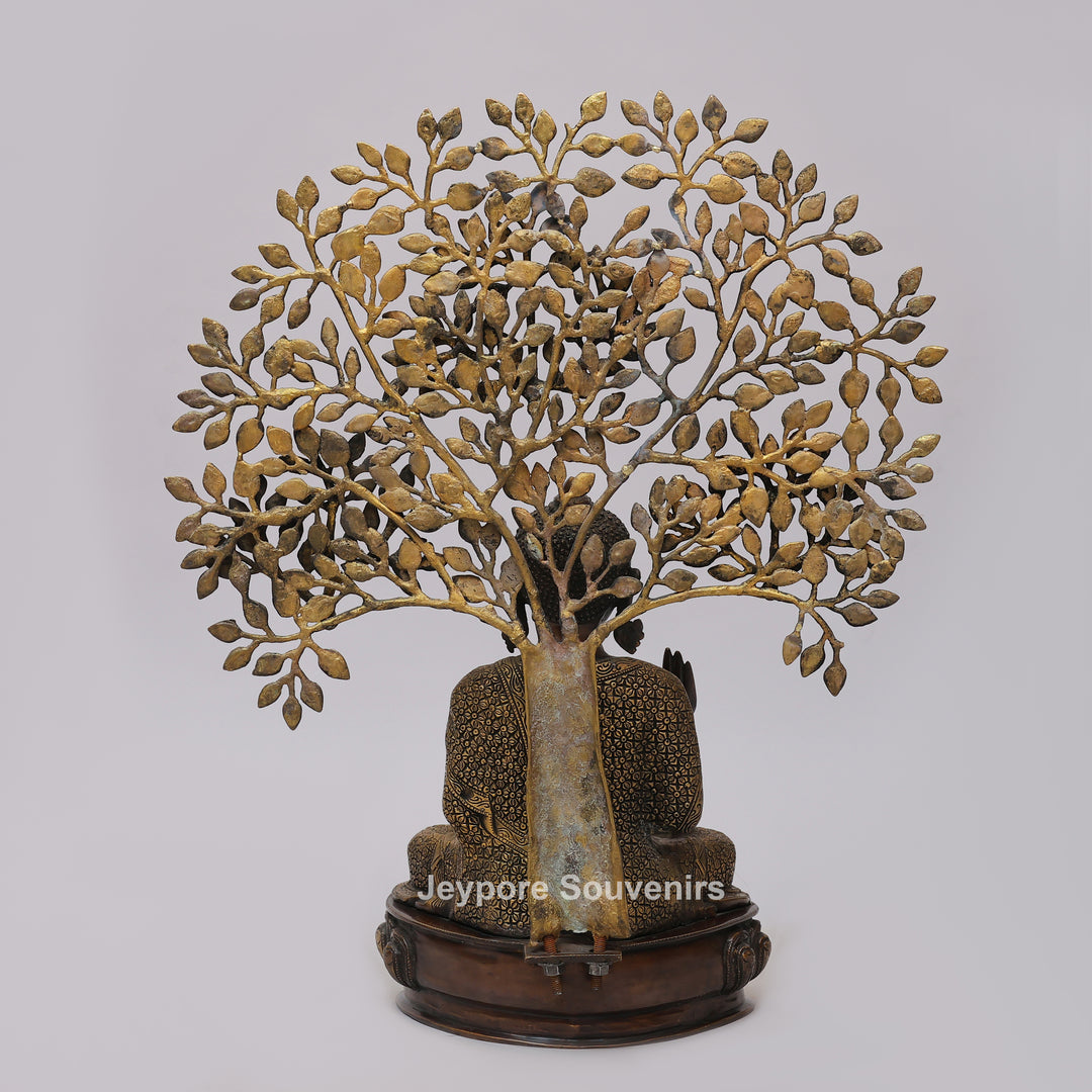 Handcrafted Brass Buddha Statue Under Bodhi Tree