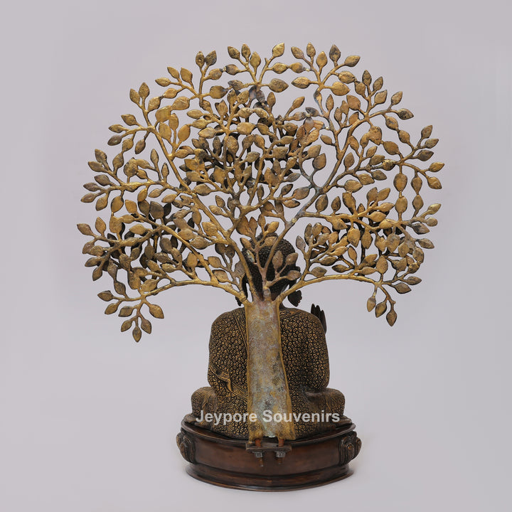 Handcrafted Brass Buddha Statue Under Bodhi Tree