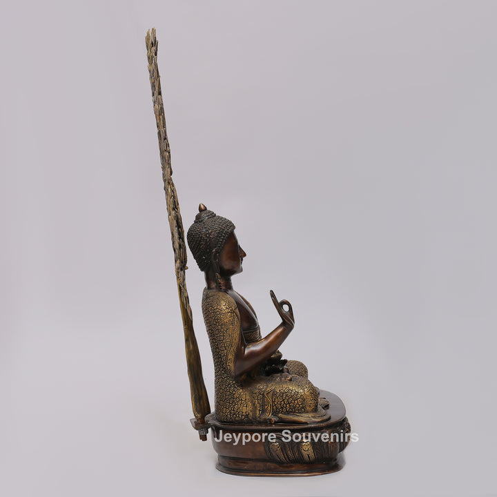 Handcrafted Brass Buddha Statue Under Bodhi Tree