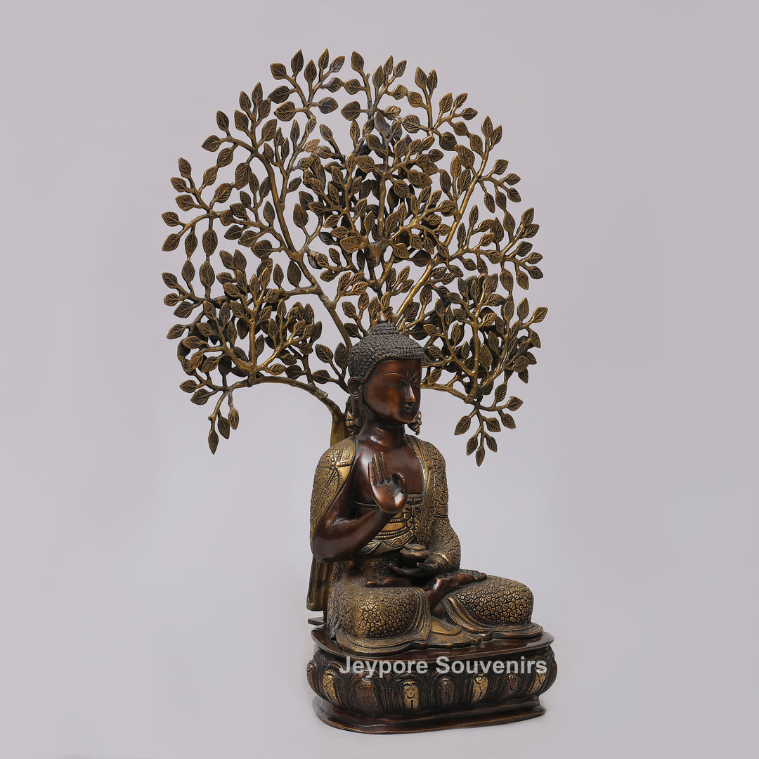 Handcrafted Brass Buddha Statue Under Bodhi Tree