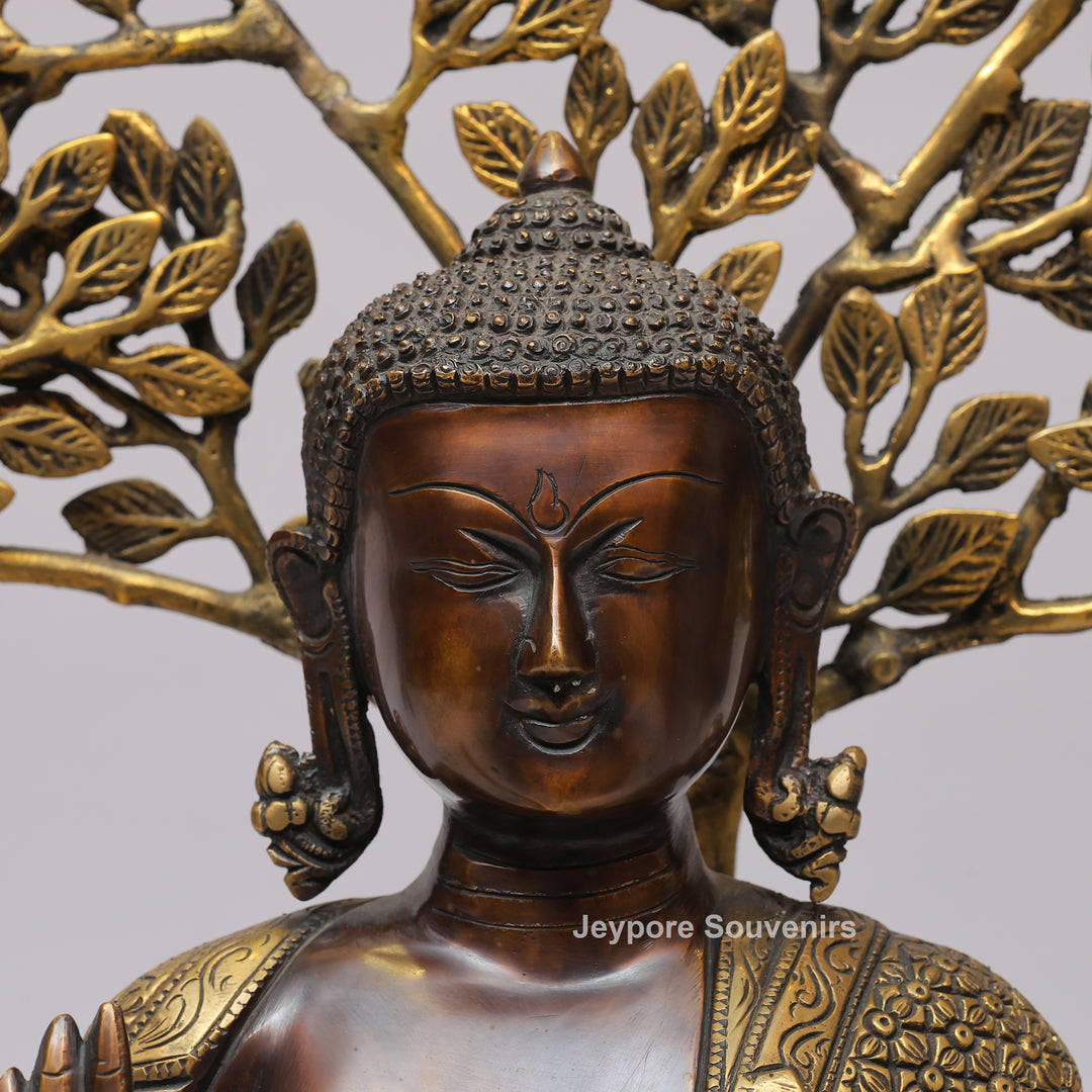 Handcrafted Brass Buddha Statue Under Bodhi Tree