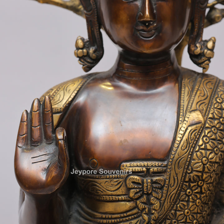 Handcrafted Brass Buddha Statue Under Bodhi Tree