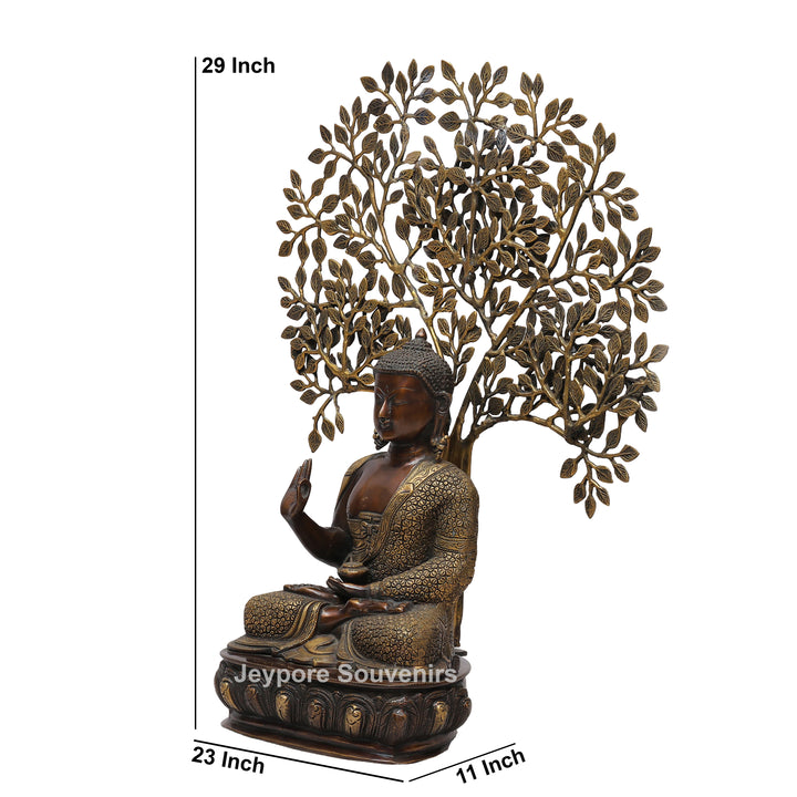 Handcrafted Brass Buddha Statue Under Bodhi Tree
