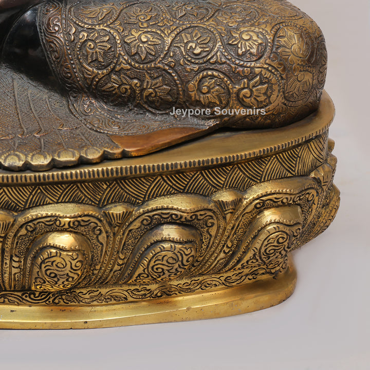 Antique Black Brass Buddha Statue with Bodhi Tree
