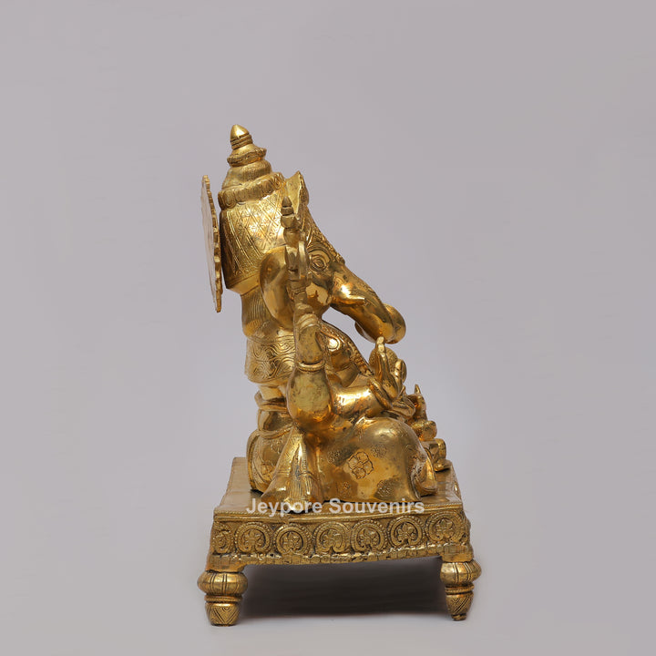 Handcrafted Brass Ganesha Statue on Engraved Chowki