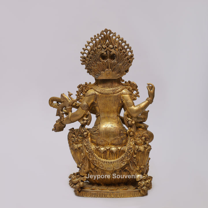 Handcrafted Brass Goddess Saraswati Statue with Veena7 Hamsa Pedestal