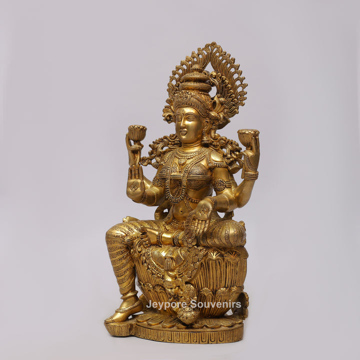 Handcrafted Brass Goddess Lakshmi Statue with Lotus Throne
