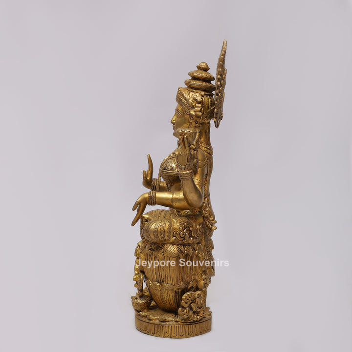 Handcrafted Brass Goddess Lakshmi Statue with Lotus Throne