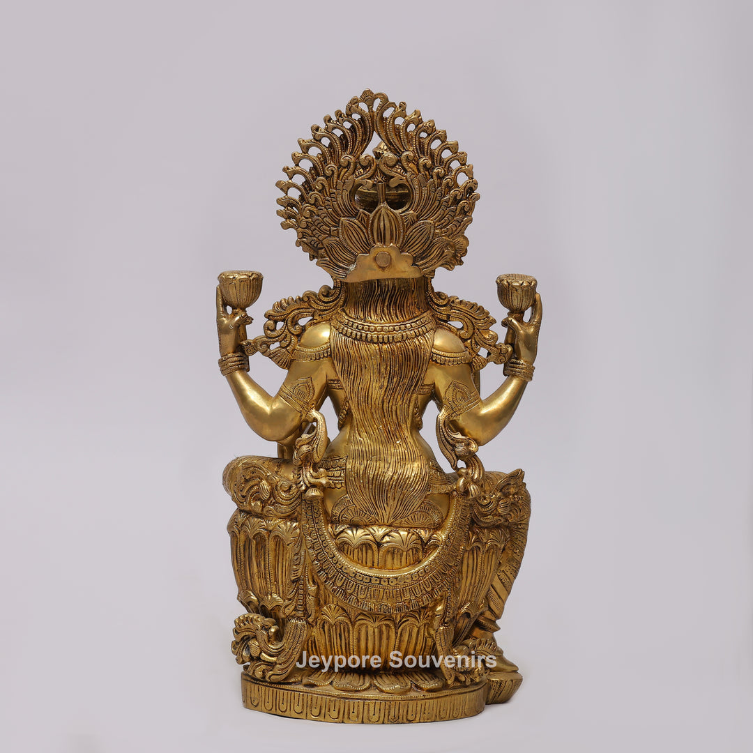 Handcrafted Brass Goddess Lakshmi Statue with Lotus Throne