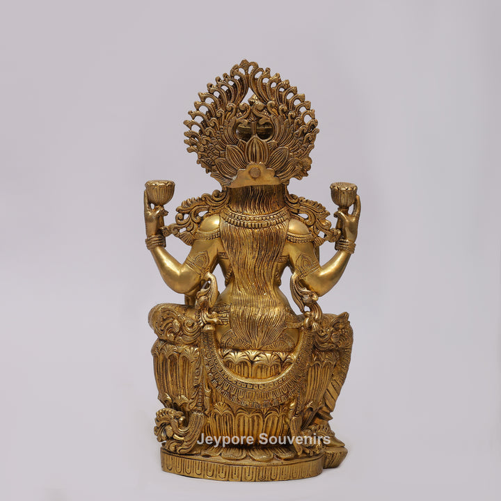 Handcrafted Brass Goddess Lakshmi Statue with Lotus Throne