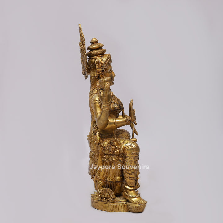 Handcrafted Brass Goddess Lakshmi Statue with Lotus Throne