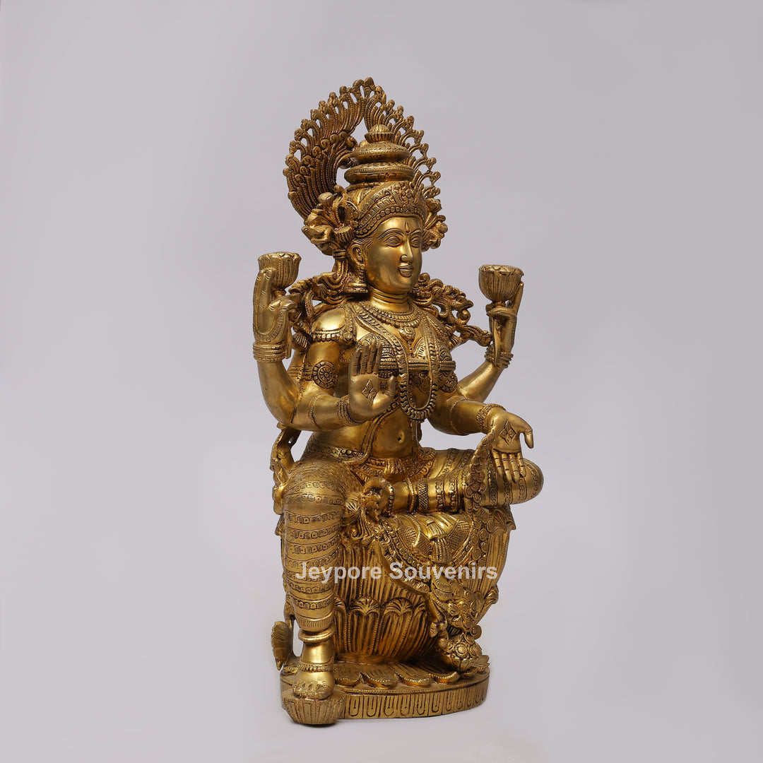 Handcrafted Brass Goddess Lakshmi Statue with Lotus Throne