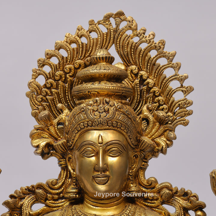 Handcrafted Brass Goddess Lakshmi Statue with Lotus Throne