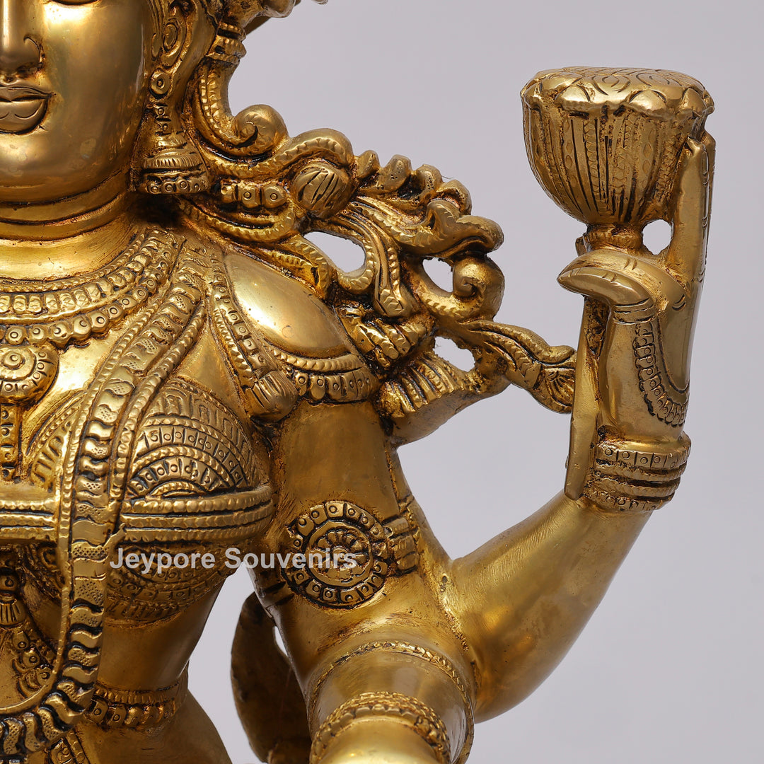 Handcrafted Brass Goddess Lakshmi Statue with Lotus Throne