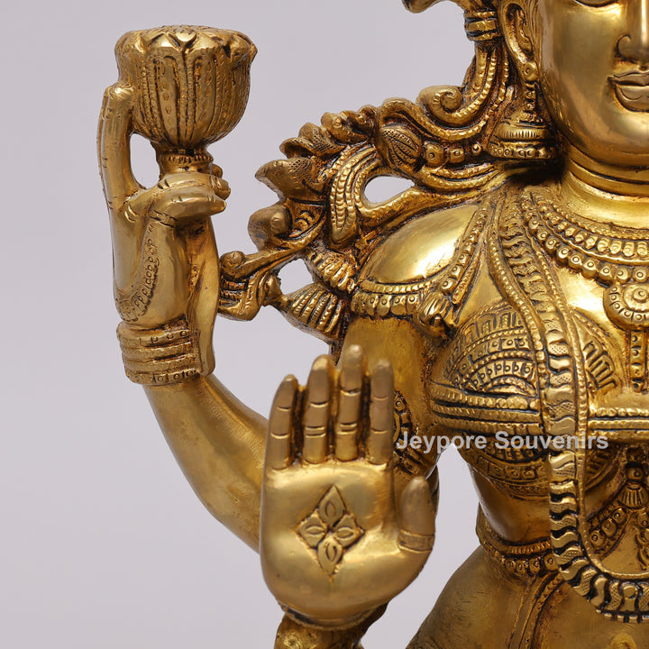 Handcrafted Brass Goddess Lakshmi Statue with Lotus Throne
