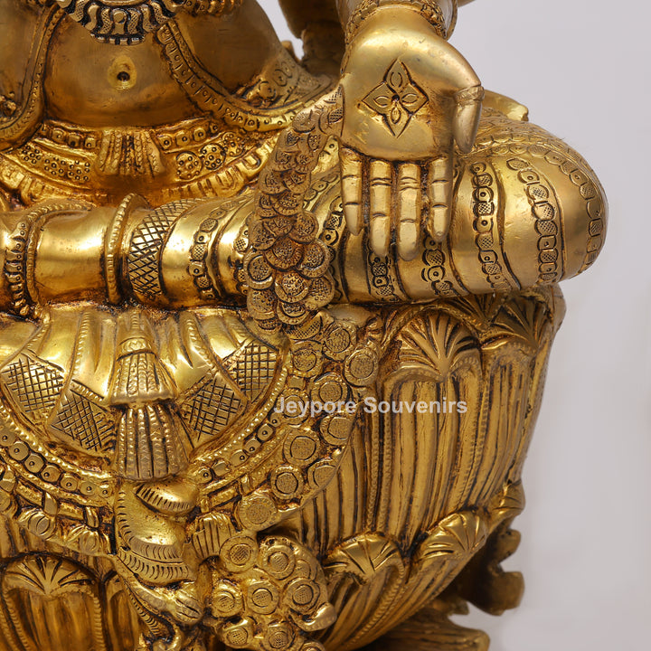 Handcrafted Brass Goddess Lakshmi Statue with Lotus Throne