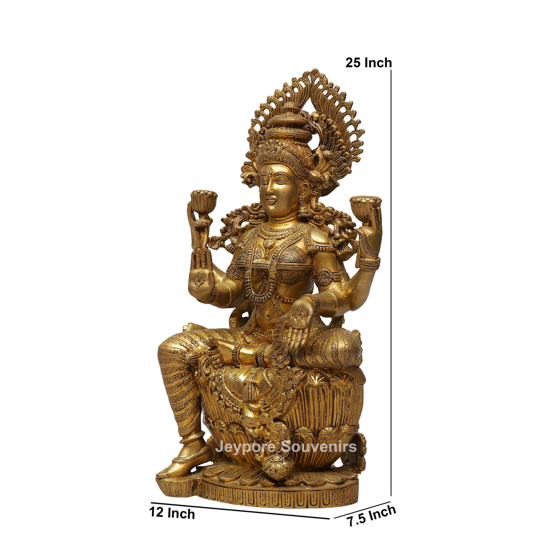 Handcrafted Brass Goddess Lakshmi Statue with Lotus Throne