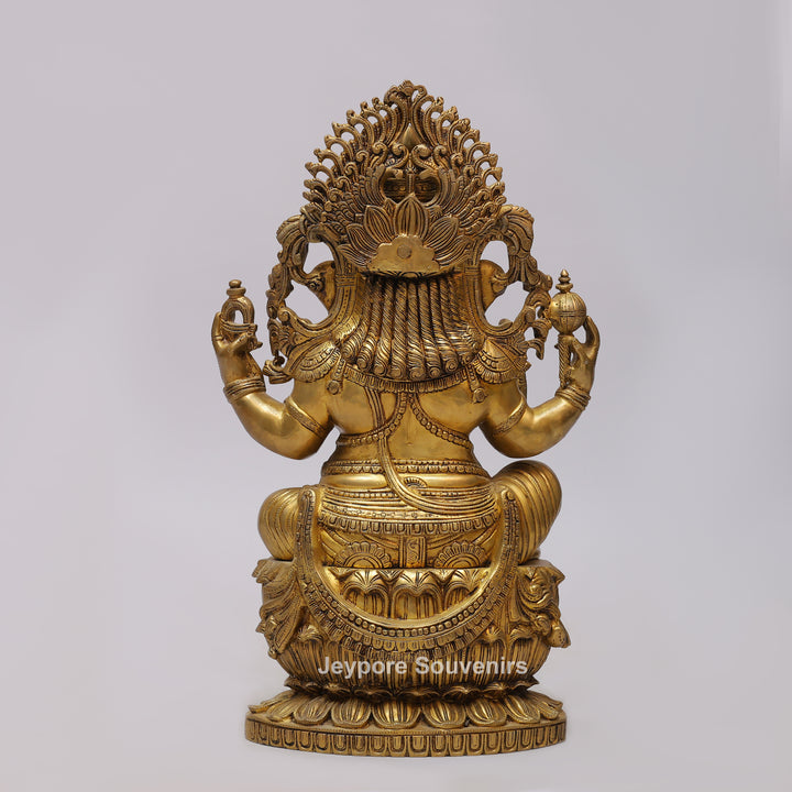 Handcrafted Brass Four-Armed Lord Ganesha Statue on Lotus Pedestal