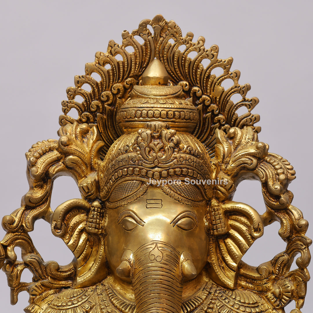 Handcrafted Brass Four-Armed Lord Ganesha Statue on Lotus Pedestal