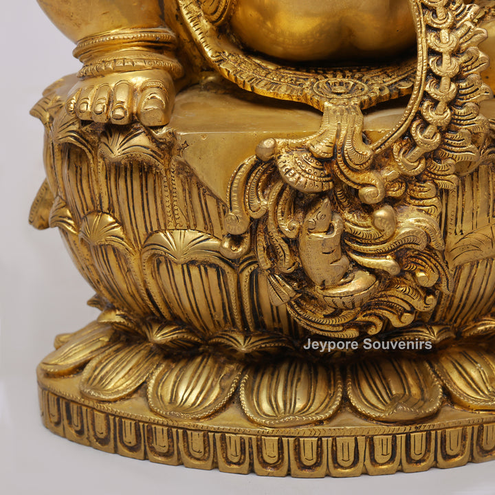 Handcrafted Brass Four-Armed Lord Ganesha Statue on Lotus Pedestal