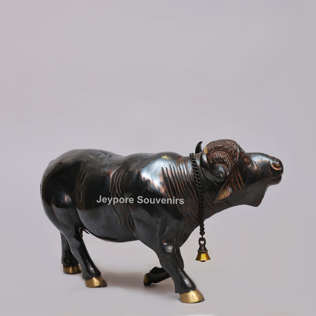 Handcrafted Brass Standing Buffalo Sculpture