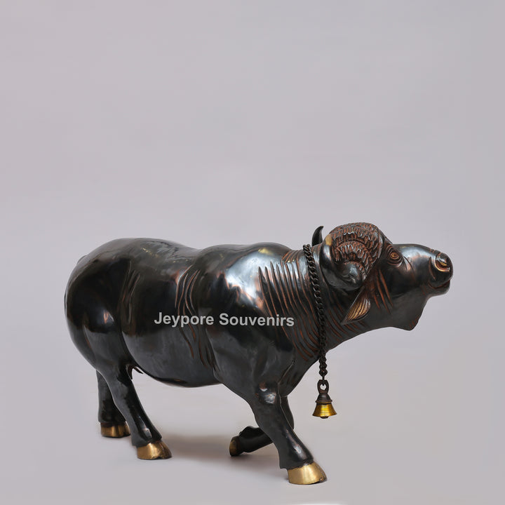Handcrafted Brass Standing Buffalo Sculpture