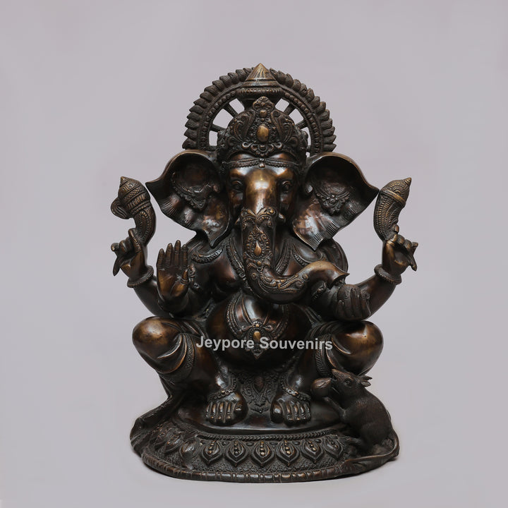 Handcrafted Seated Lord Ganesh Ji Statue with Mushika