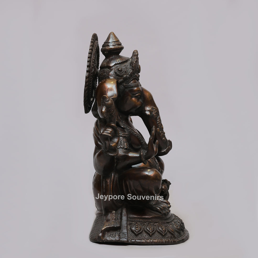 Handcrafted Seated Lord Ganesh Ji Statue with Mushika
