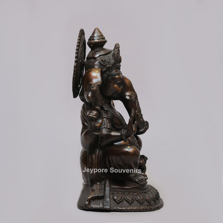 Handcrafted Seated Lord Ganesh Ji Statue with Mushika