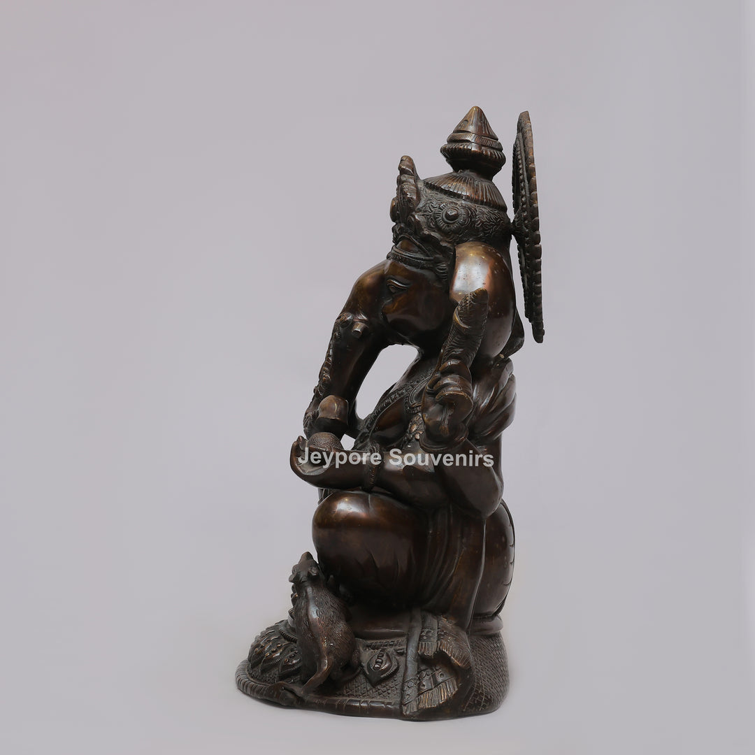Handcrafted Seated Lord Ganesh Ji Statue with Mushika