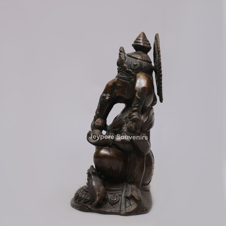 Handcrafted Seated Lord Ganesh Ji Statue with Mushika