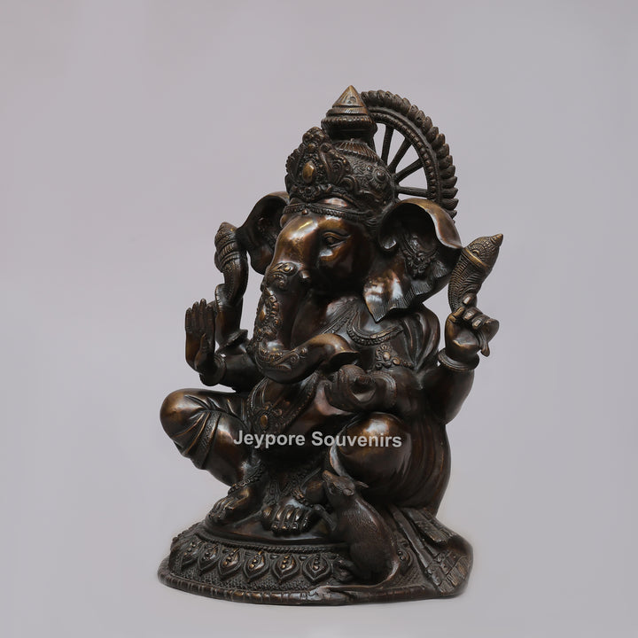 Handcrafted Seated Lord Ganesh Ji Statue with Mushika
