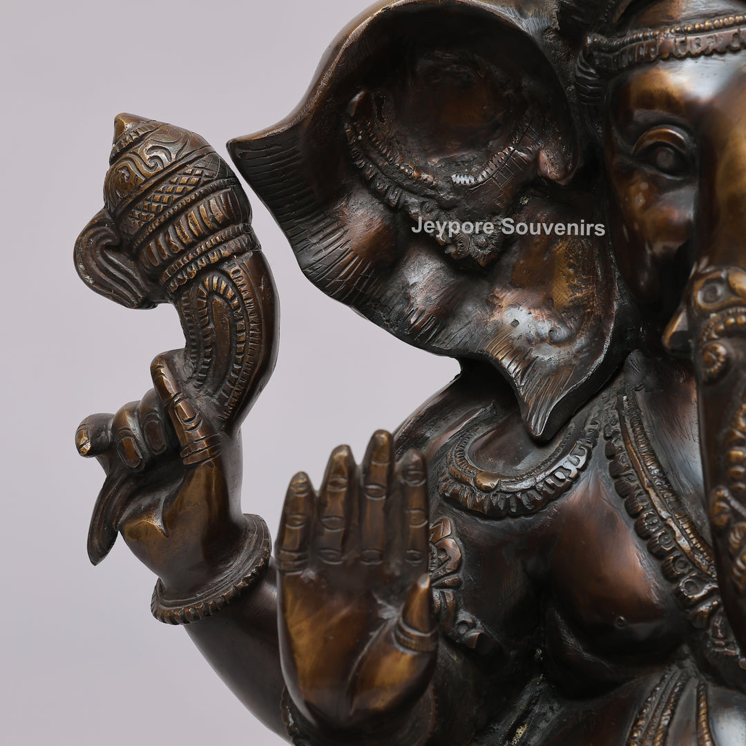 Handcrafted Seated Lord Ganesh Ji Statue with Mushika
