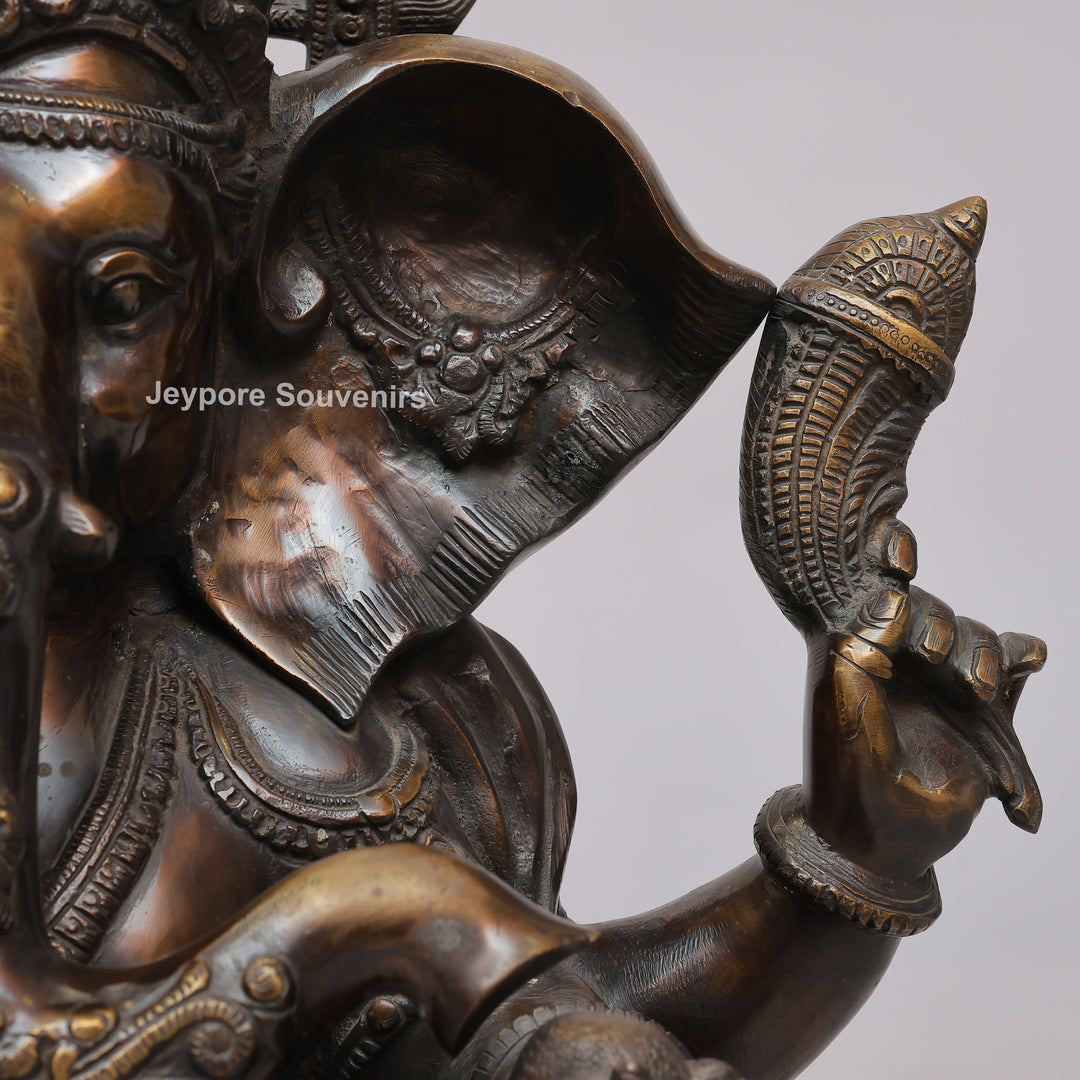 Handcrafted Seated Lord Ganesh Ji Statue with Mushika