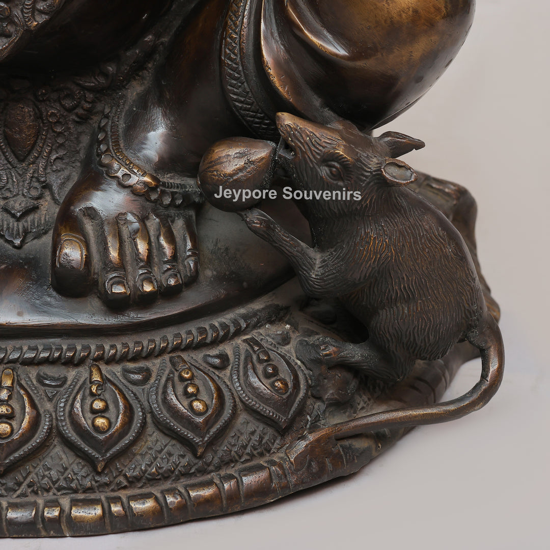 Handcrafted Seated Lord Ganesh Ji Statue with Mushika