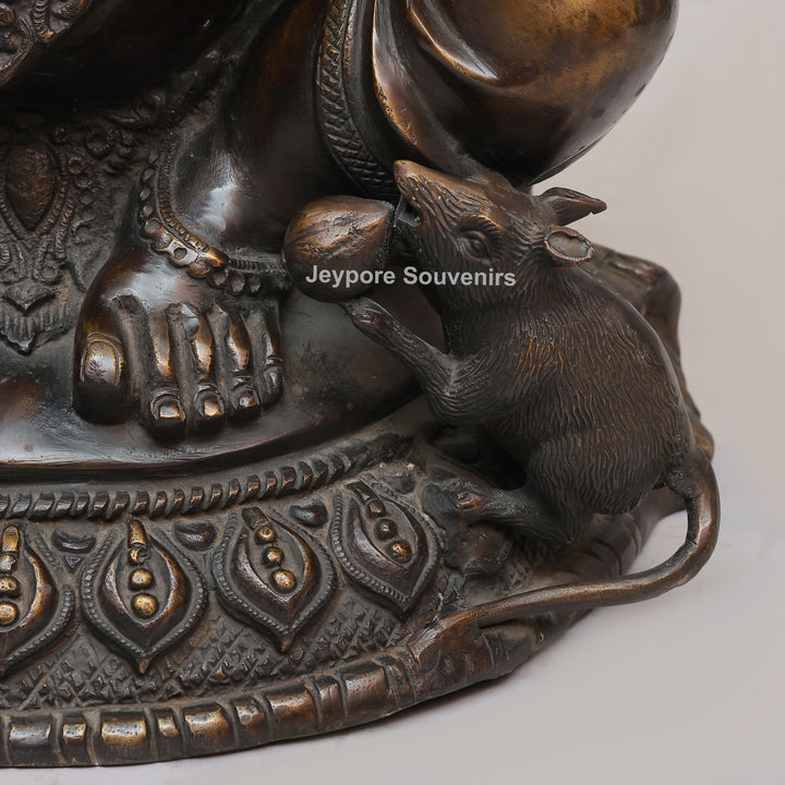 Handcrafted Seated Lord Ganesh Ji Statue with Mushika