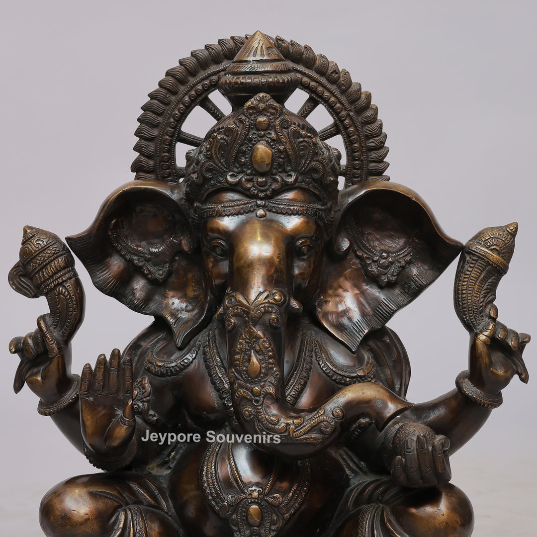 Handcrafted Seated Lord Ganesh Ji Statue with Mushika