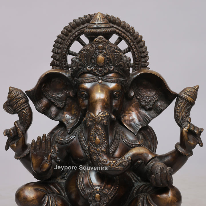 Handcrafted Seated Lord Ganesh Ji Statue with Mushika
