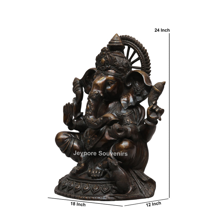 Handcrafted Seated Lord Ganesh Ji Statue with Mushika