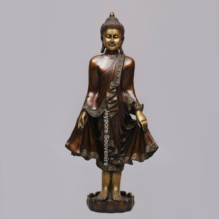 Handcrafted Large Brass Standing Buddha Statue
